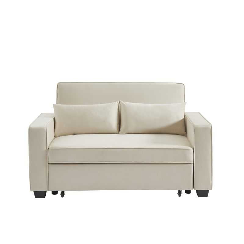 Canapé droit LENA convertible velours beige 2 places