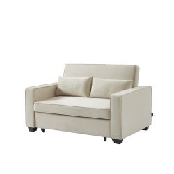 Canapé droit LENA convertible velours beige 2 places