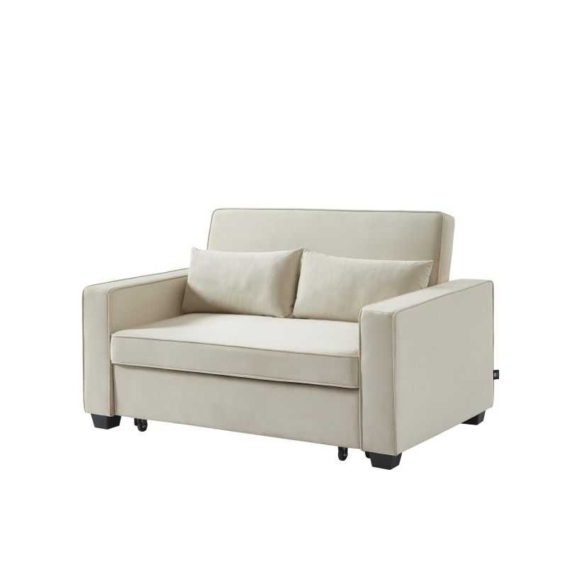 Canapé droit LENA convertible velours beige 2 places