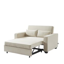 Canapé droit LENA convertible velours beige 2 places