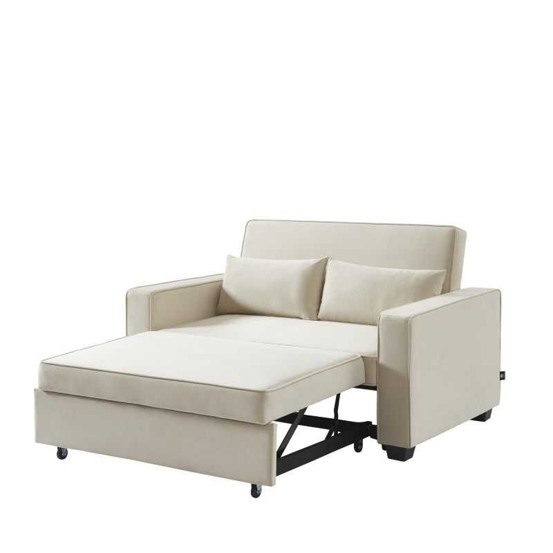 Canapé droit LENA convertible velours beige 2 places