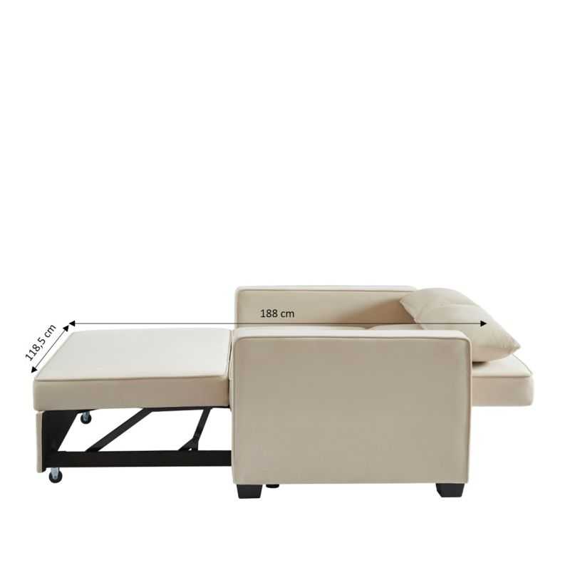 Canapé droit LENA convertible velours beige 2 places