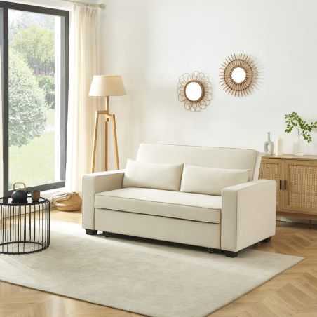 Canapé droit LENA convertible velours beige 3 places