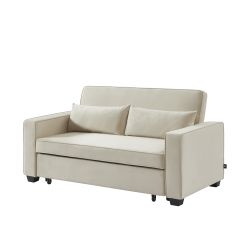 Canapé droit LENA convertible velours beige 3 places