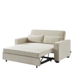 Canapé droit LENA convertible velours beige 3 places