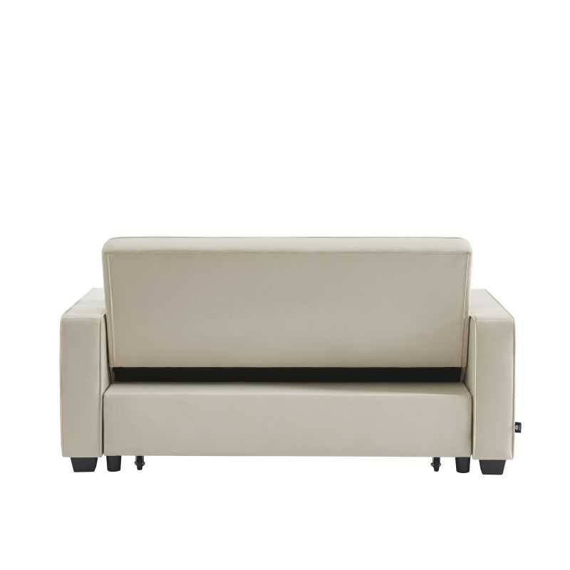 Canapé droit LENA convertible velours beige 3 places