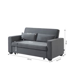 Canapé droit LENA convertible velours gris 3 places