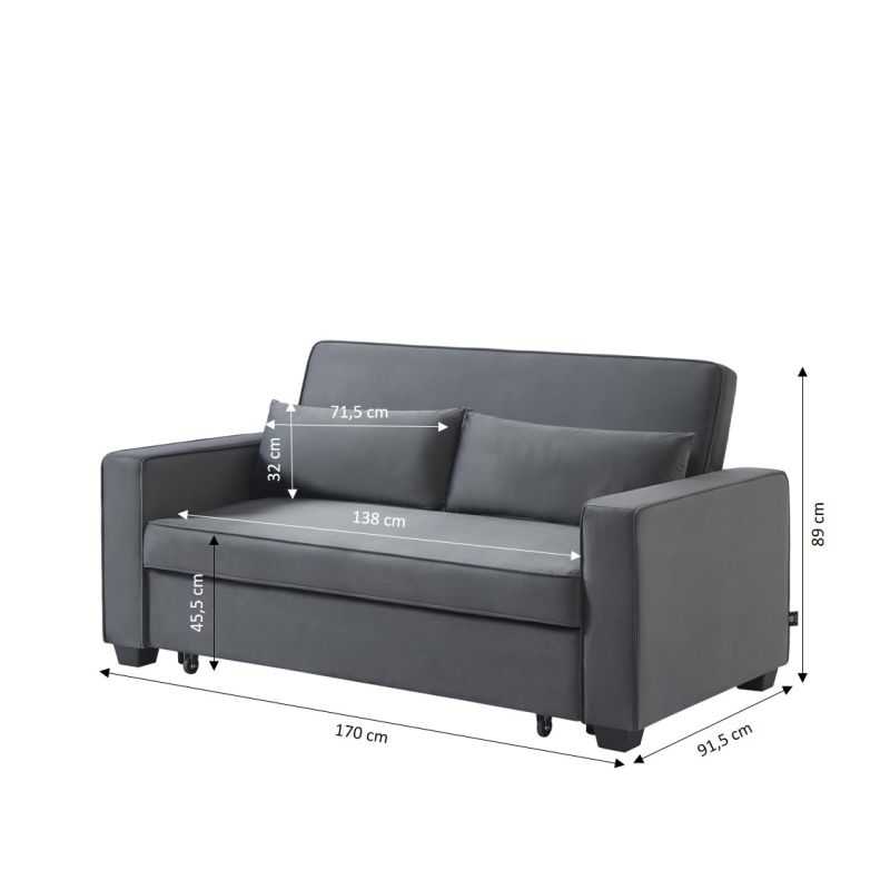 Canapé droit LENA convertible velours gris 3 places
