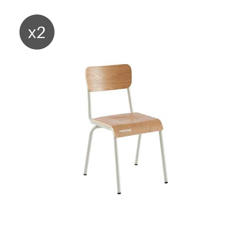 Lot de 2 chaises PANTONE beige sable et placage frêne pieds métal