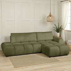 Canapé d'angle droit convertible SORELLA 4 places tissu chenille vert kaki
