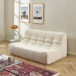 Ensemble banquette et chauffeuse JANIS modulable 3 places tissu chenille écru