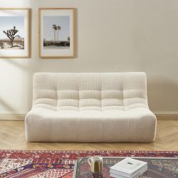 Ensemble banquette et chauffeuse JANIS modulable 3 places tissu chenille écru