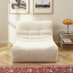 Ensemble banquette et chauffeuse JANIS modulable 3 places tissu chenille écru