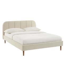 Lit YUME tissu bouclette beige 140x190 sommier inclus