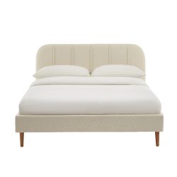 Lit YUME tissu bouclette beige 140x190 sommier inclus