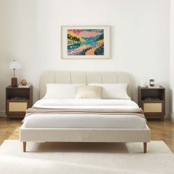 Lit YUME tissu bouclette beige 160x200 sommier inclus