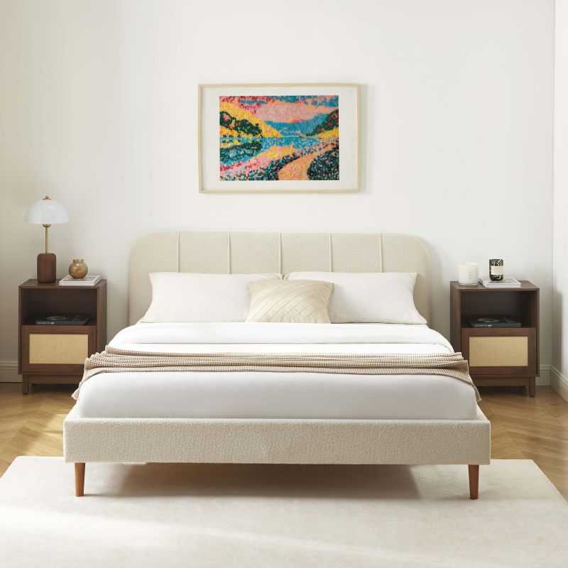 Lit YUME tissu bouclette beige 160x200 sommier inclus