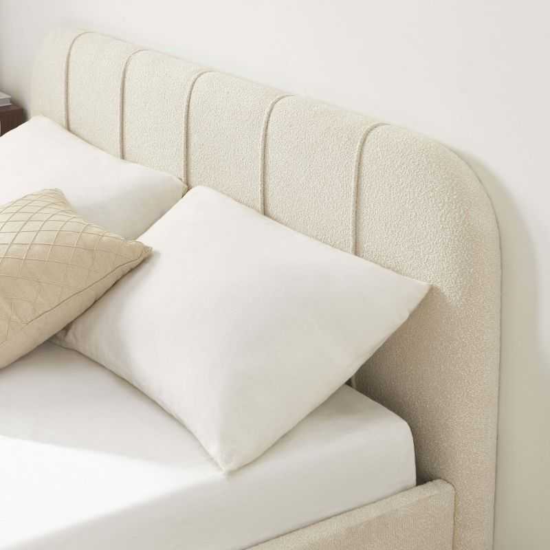 Lit YUME tissu bouclette beige 160x200 sommier inclus