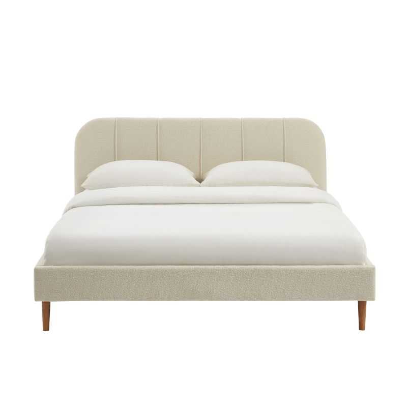 Lit YUME tissu bouclette beige 160x200 sommier inclus