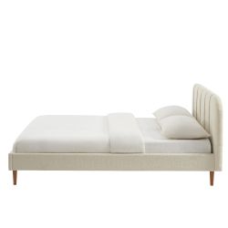 Lit YUME tissu bouclette beige 160x200 sommier inclus