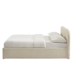 Lit coffre YUME tissu chenille beige 140x190 sommier inclus