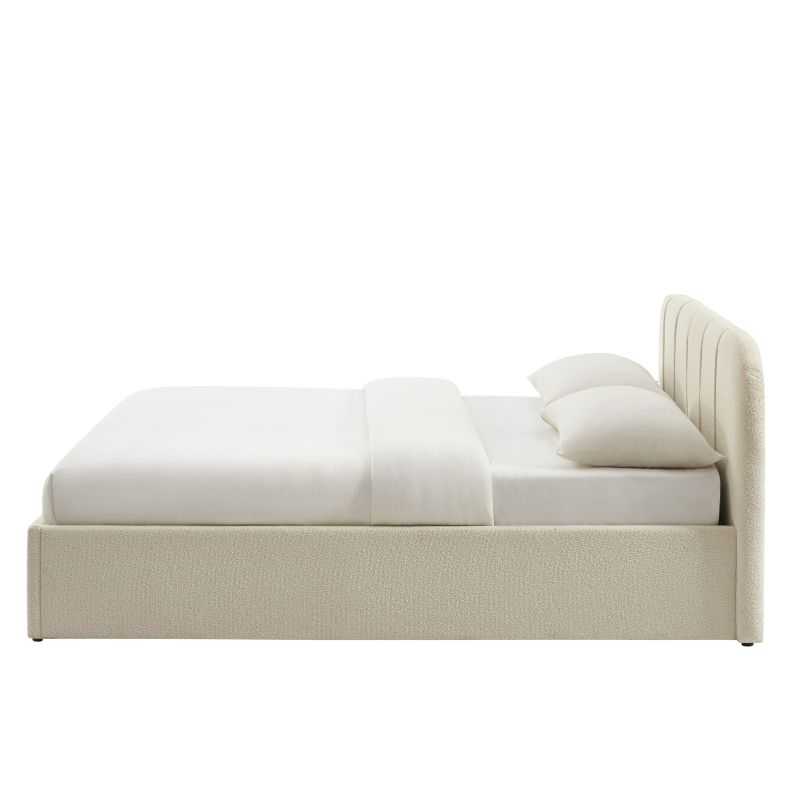 Lit coffre YUME tissu chenille beige 160x200 sommier inclus