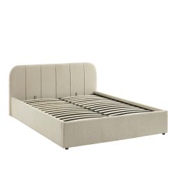 Lit coffre YUME tissu chenille beige 160x200 sommier inclus