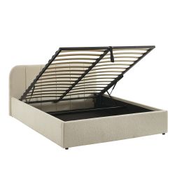 Lit coffre YUME tissu chenille beige 160x200 sommier inclus