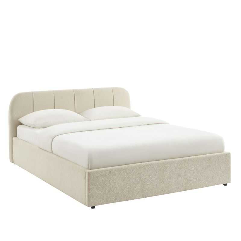 Lit coffre YUME tissu chenille beige 160x200 sommier inclus