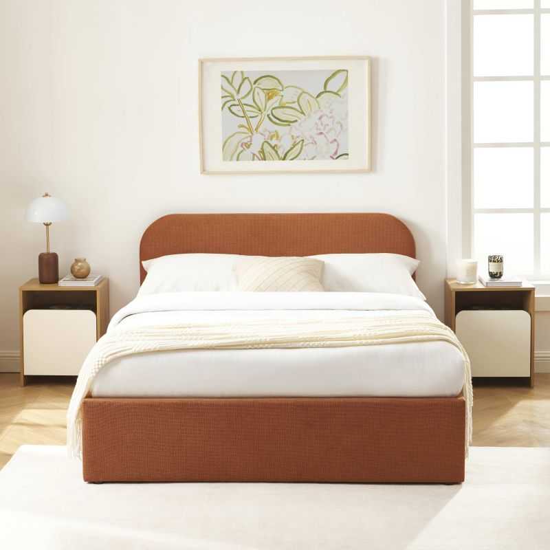 Lit coffre MOKA tissu rouille 140x190 sommier inclus