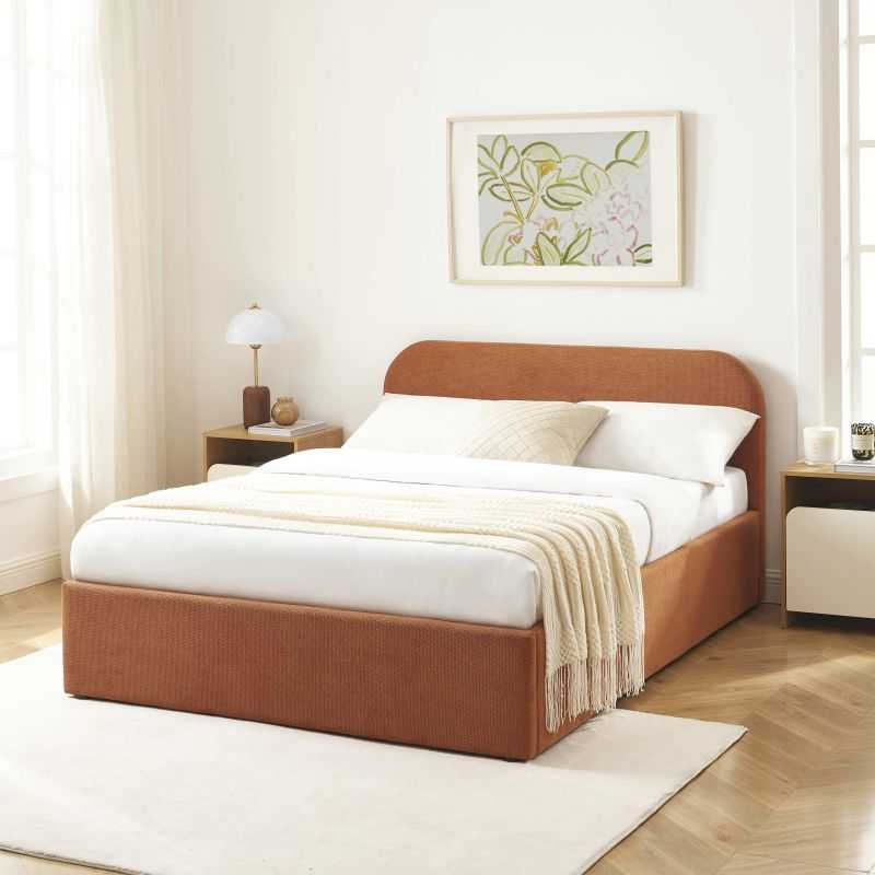 Lit coffre MOKA tissu rouille 140x190 sommier inclus