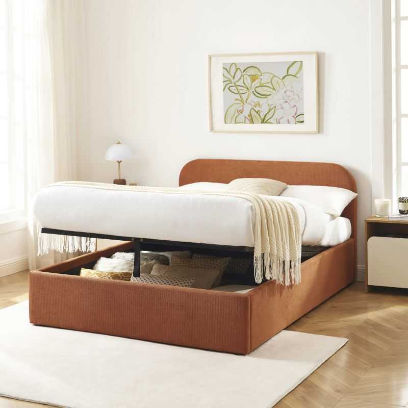 Lit coffre MOKA tissu rouille 140x190 sommier inclus