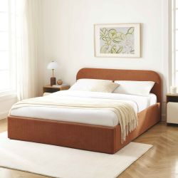 Lit coffre MOKA tissu rouille 160x200 sommier inclus