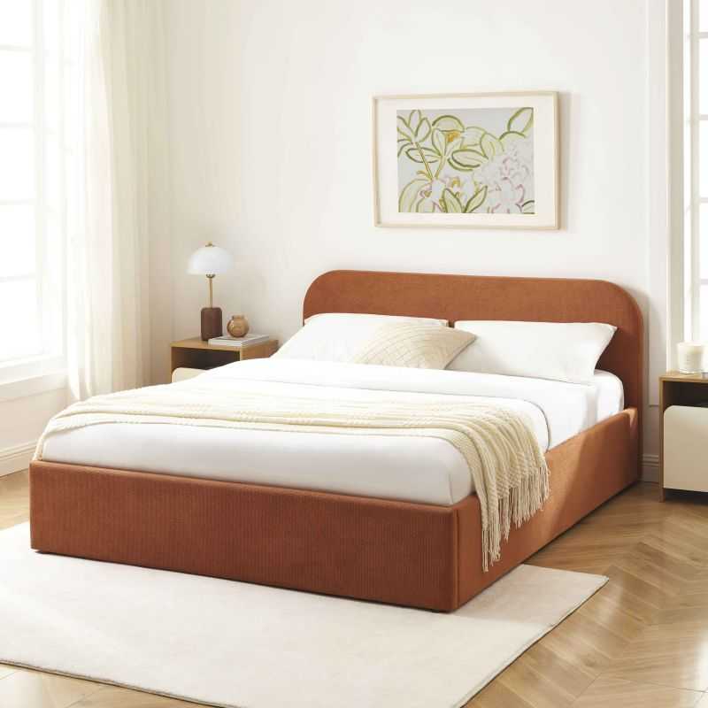 Lit coffre MOKA tissu rouille 160x200 sommier inclus