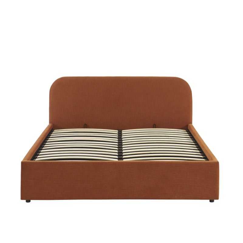 Lit coffre MOKA tissu rouille 160x200 sommier inclus