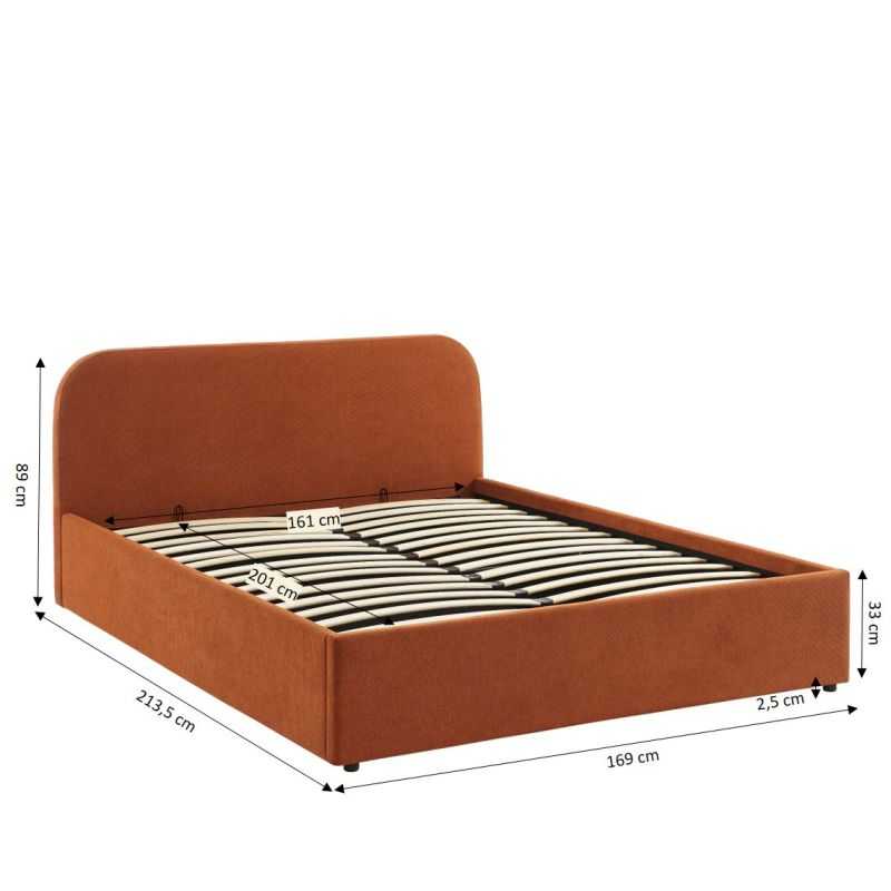 Lit coffre MOKA tissu rouille 160x200 sommier inclus