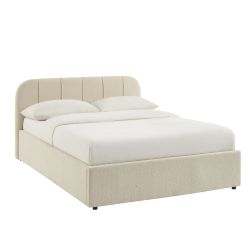 Lit coffre YUME tissu chenille beige 140x190 sommier inclus