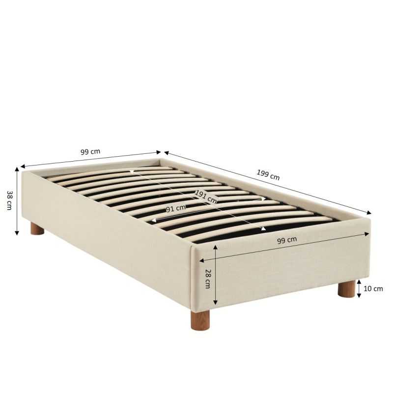 Lit coffre KORALL 90x190 tissu beige lin sommier inclus