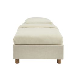 Lit coffre KORALL 90x190 tissu beige lin sommier inclus