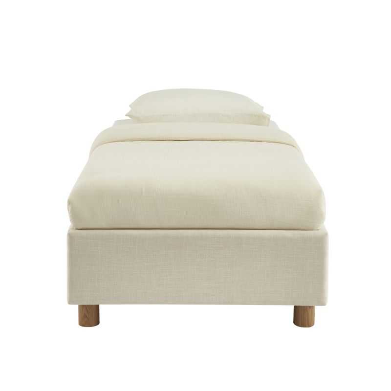 Lit coffre KORALL 90x190 tissu beige lin sommier inclus