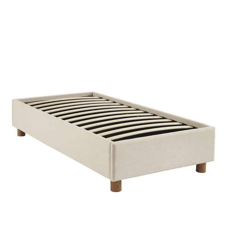 Lit coffre KORALL 90x190 tissu beige lin sommier inclus