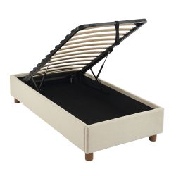 Lit coffre KORALL 90x190 tissu beige lin sommier inclus