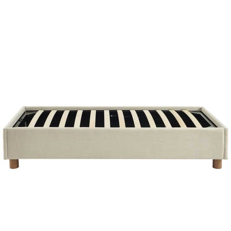 Lit coffre KORALL 90x190 tissu beige lin sommier inclus