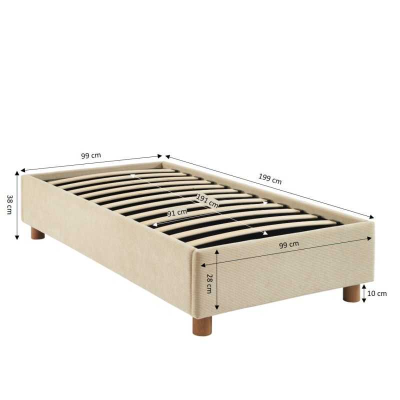 Lit coffre KORALL 90x190 velours côtelé beige sommier inclus