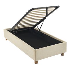 Lit coffre KORALL 90x190 velours côtelé beige sommier inclus