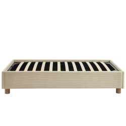 Lit coffre KORALL 90x190 velours côtelé beige sommier inclus