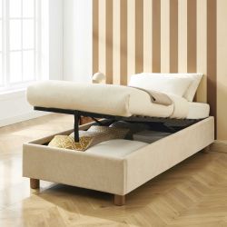 Lit coffre KORALL 90x190 velours côtelé beige sommier inclus