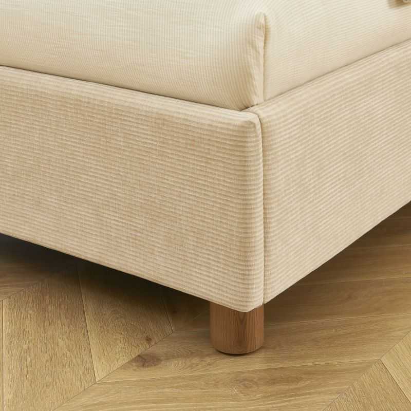 Lit coffre KORALL 90x190 velours côtelé beige sommier inclus