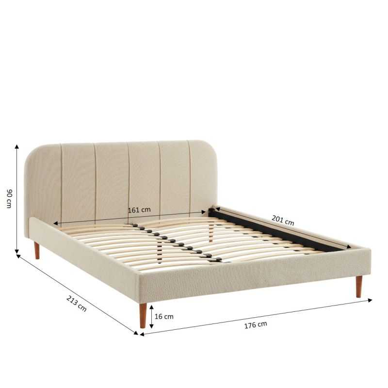 Lit YUME tissu bouclette beige 160x200 sommier inclus