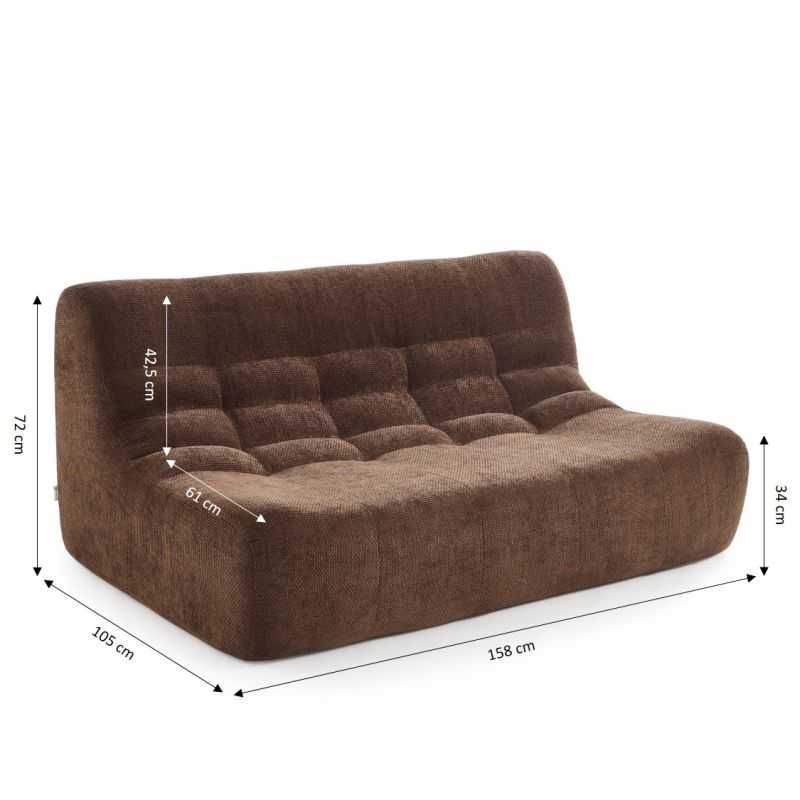 Ensemble banquette et chauffeuse JANIS modulable 3 places tissu chenille marron
